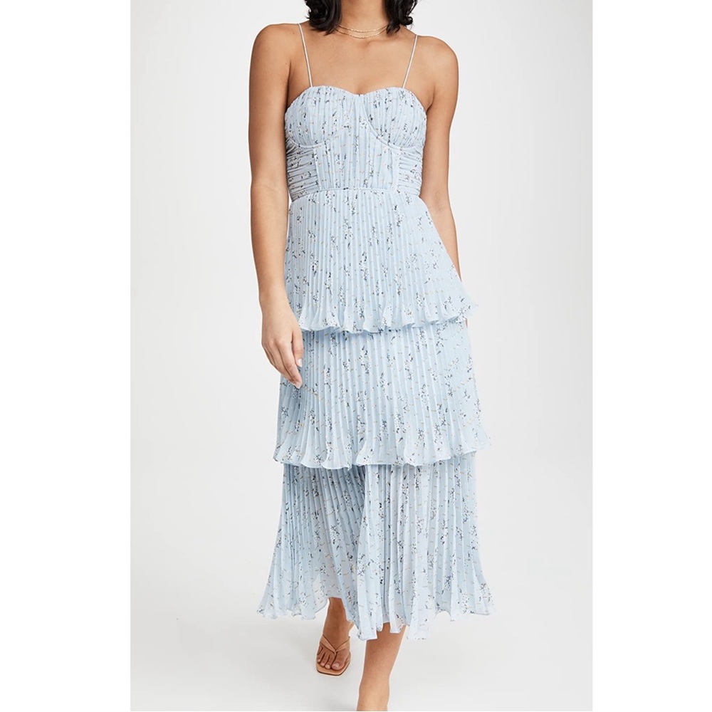 Self Portrait Metallic Floral Tiered Midi Dress